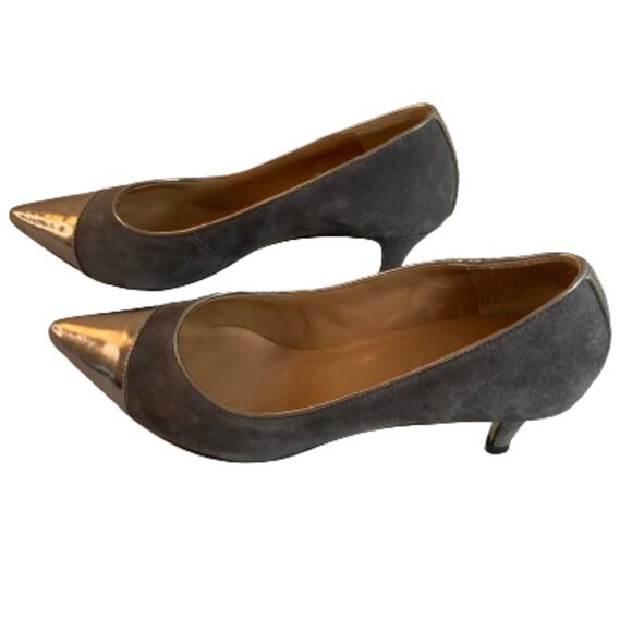 Talbots sz 7 Shadow Grey 'Diane 2' Pumps Metallic Pointed Toe Cap, Kitten Heel - Picture 5 of 10